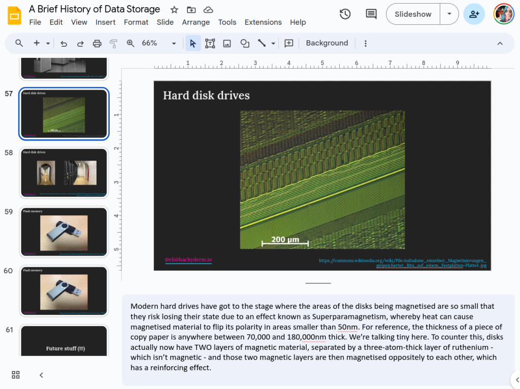 A screenshot of a presentation in Google slides, showing both the slide and the speaker notes below it.