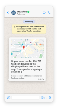 WhatsApp use case - Share Package Delivery Location message example