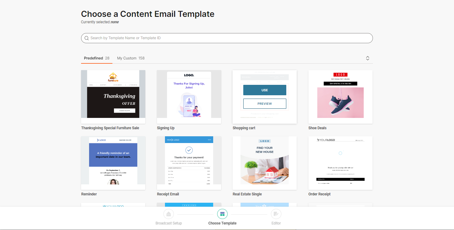 Predefined Content Email Templates
