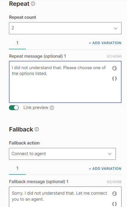 Transfer to agent as a fallback option