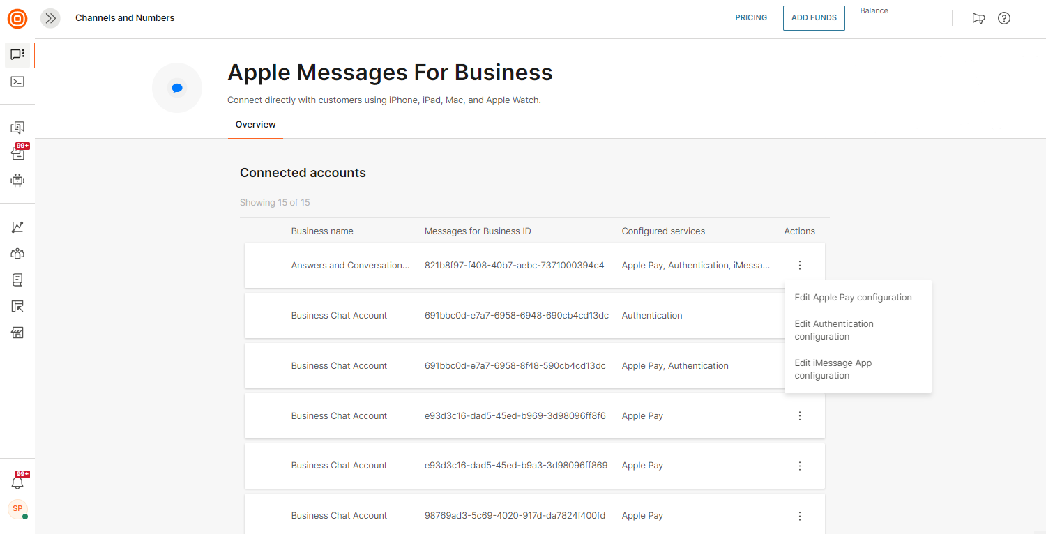 Conversations - Apple Messages for Business connected accounts