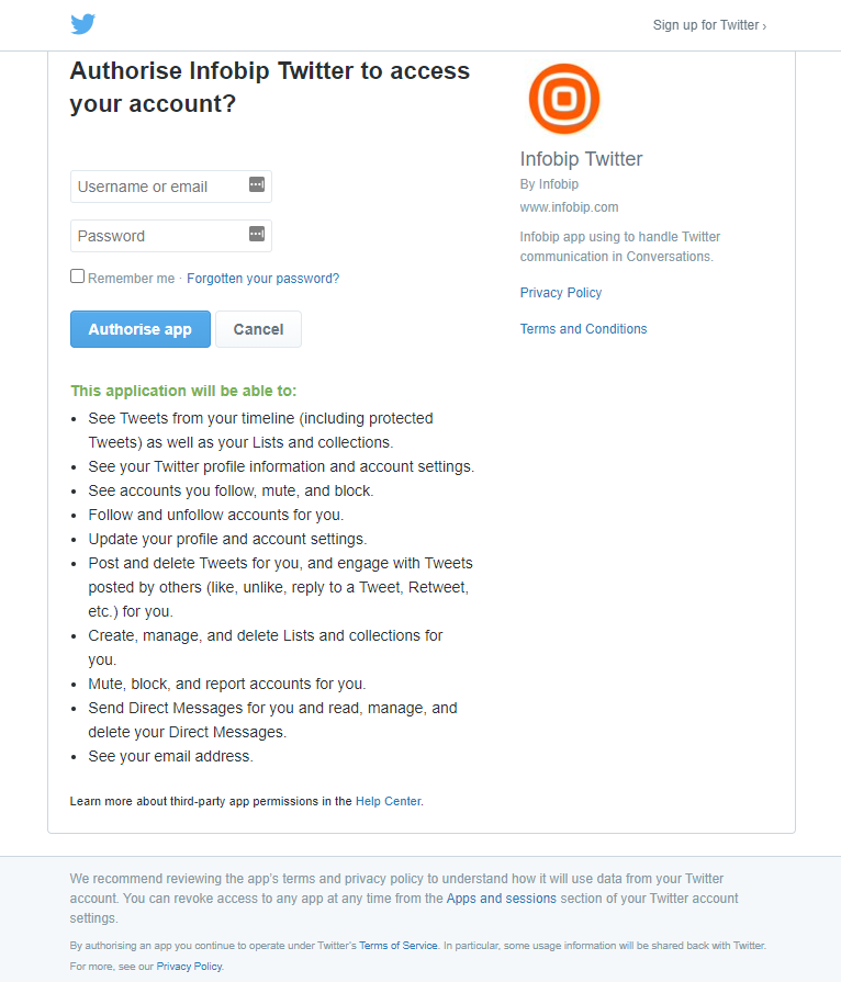 Social Media - Authorize Twitter with Infobip
