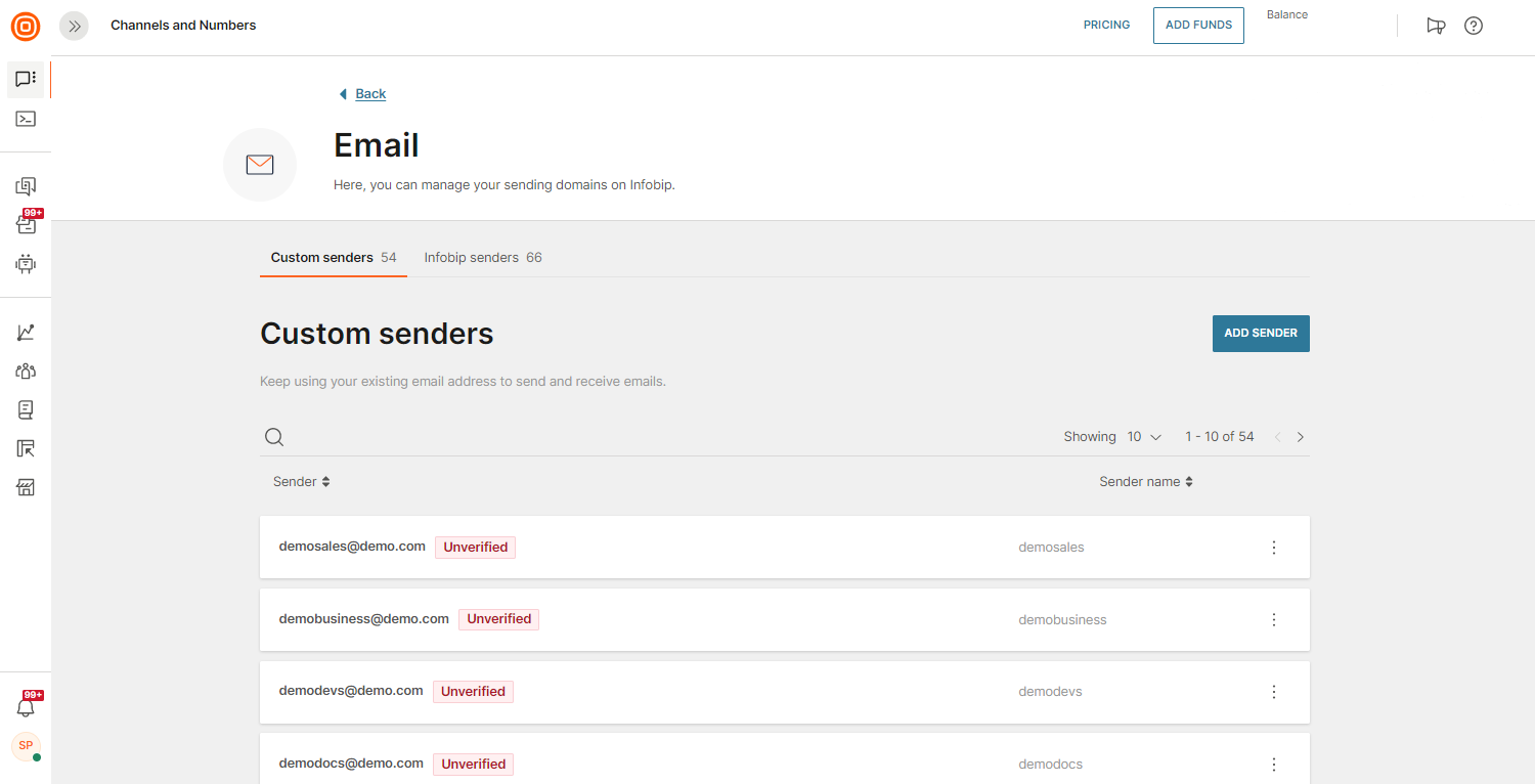 Conversations - Email custom senders