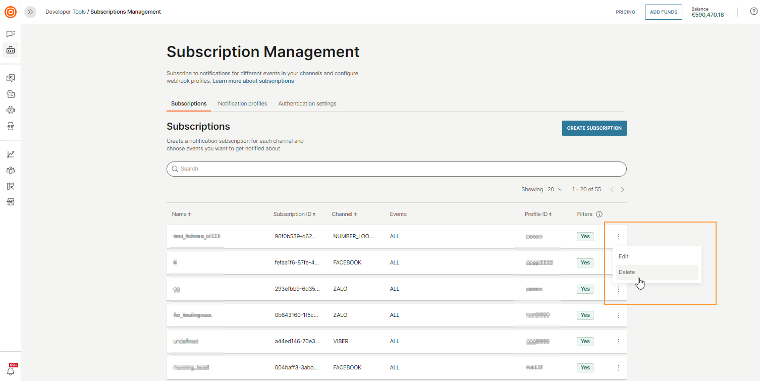 Subscriptions Management