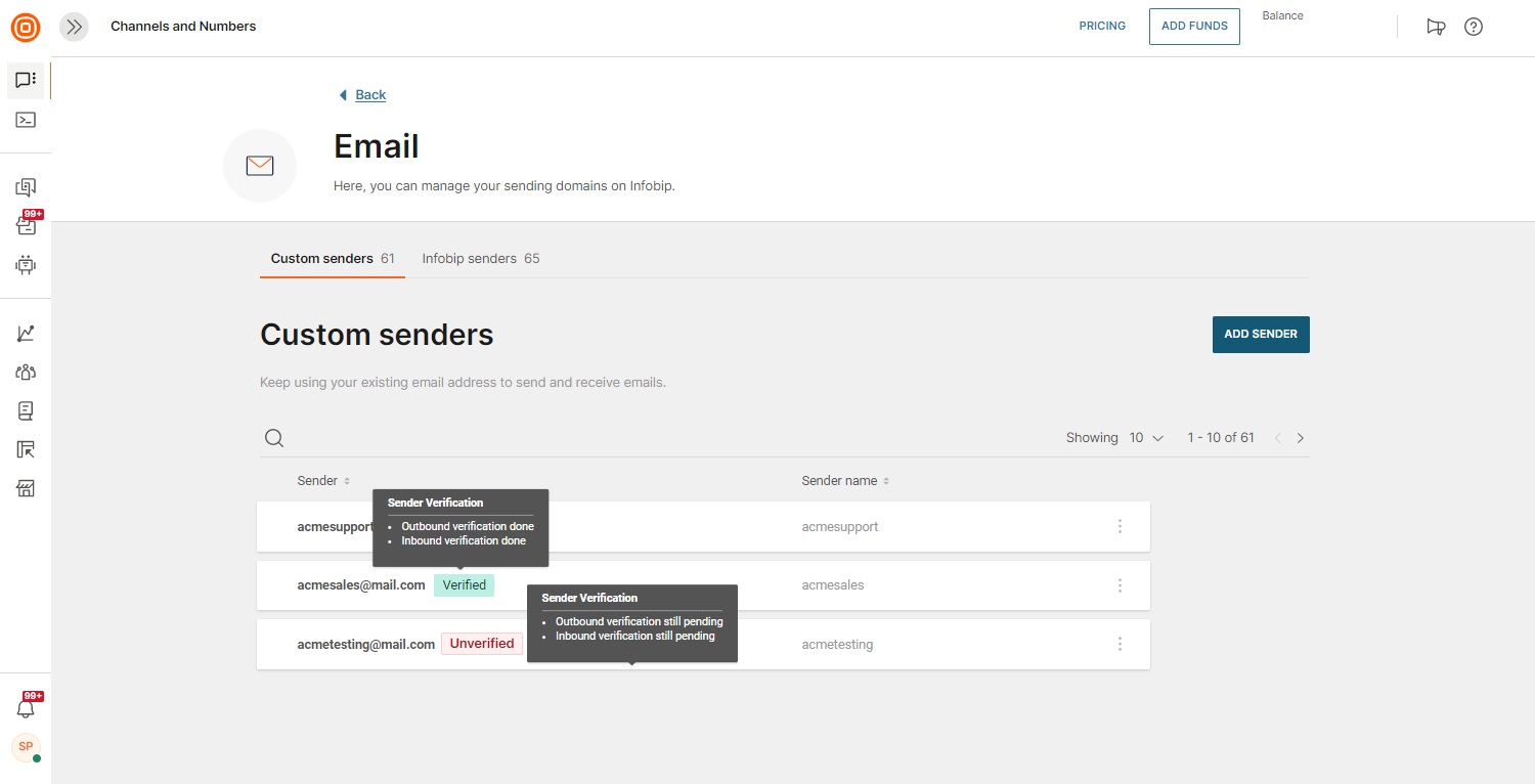 Email in Conversations - Custom sender verified/unverified