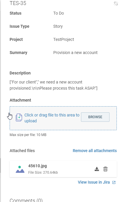 Conversations - JIRA ticket attachments in agent panel