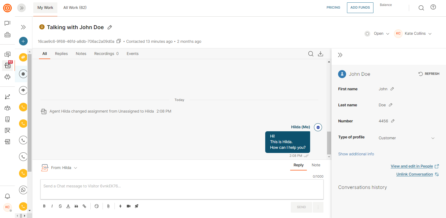 Live Chat - Agent experience with visitor in agent panel