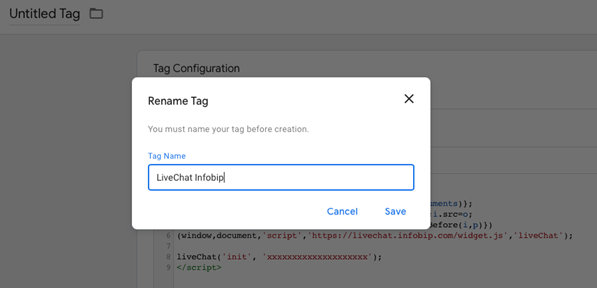 Live Chat - Save the created tag in Google Tag Manager