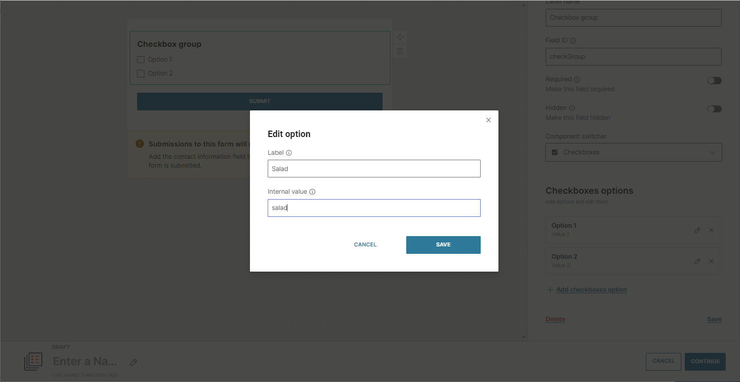 Adding different options to forms