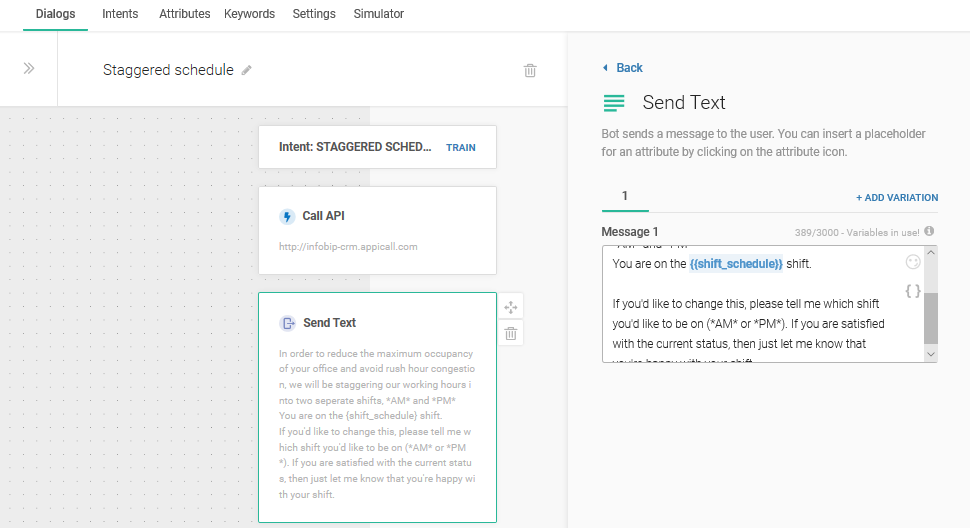 Send text element in Back to office chatbot