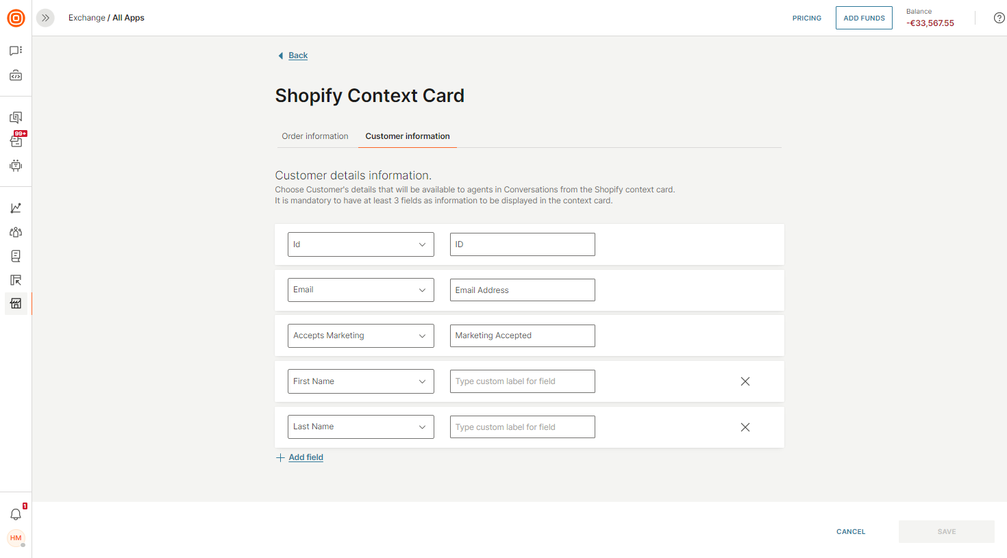 Shopify Configure Context Card