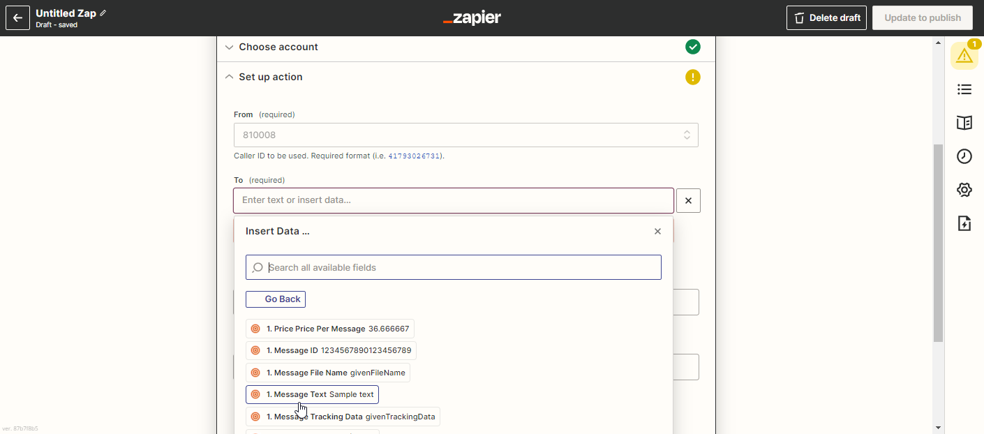 Zapier SMS Action To Numbers