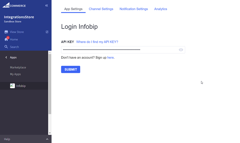 BigCommerce login for Infobip
